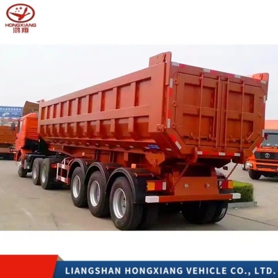 4 eixos Rectangular hidráulico de forma de fim traseiro Dump Semi-Carrier Trailer com 500 mm de feixe principal