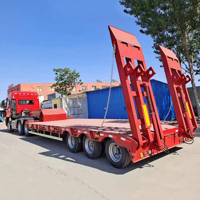 Personalização 3 eixos 80t Lowbed Lowboy Low Flatbed Loader Drop Deck Trailer Tread 1820mm