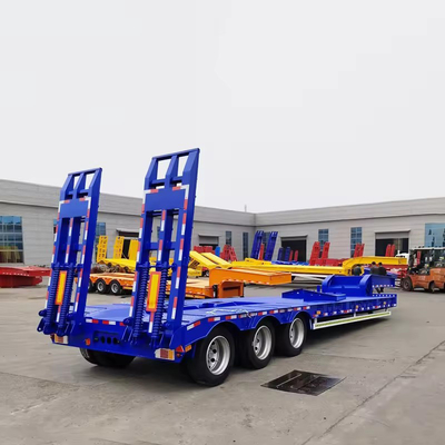 3 eixos 40 FT Flatbed 50 Ton Container Low Boy Low Bed Semi-Trailer com tipo de piso plano