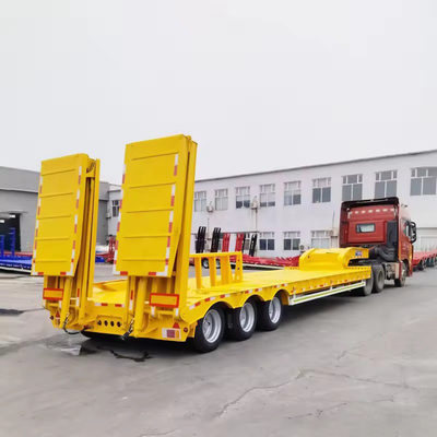 40FT 3 eixos Container de cama baixa de pescoço de galinha Semi-reboque de cama plana com escalada larga
