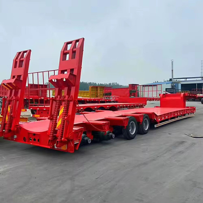 Carregador de escavadeira de 60 t Desembaçável de pescoço de galinha Lowboy Trailer de caminhão de cama baixa Semi-trailer