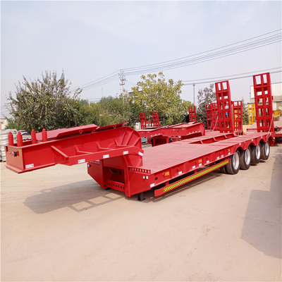 Caminhão de carga pesada 3 eixos de cama baixa Lowboy Flatbed Semi Trailer Truck com elevador hidráulico e pescoço de galinha